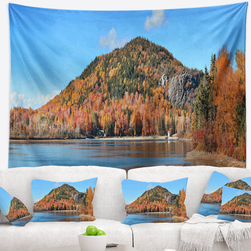 Paysage, lac et belle tapisserie d'automne, H 78 po x l 92 po