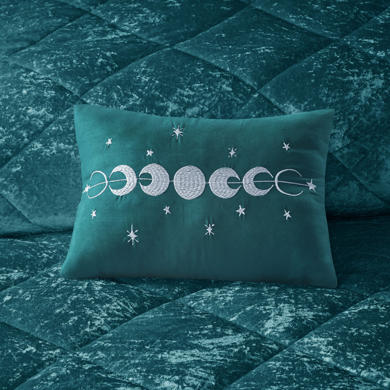 Felicia Crushed Velvet Quilted Duvet Set with Throw Pillow, Teal, Twin/Twin XL Duvet Cover + 1  Shams +Throw Pillow