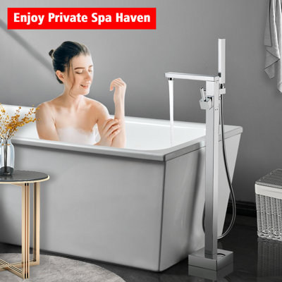 SUMERAIN High Flow Freestanding Tub Faucet with WaterSense Certified Handheld Shower, Durable Solid Brass Construction Floor Mount Bathtub Filler Chrome