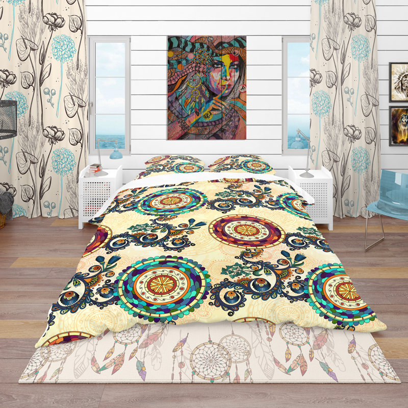 Ensemble de housse de couette bohème et éclectique, Housse de couette très grand + 2 taies décoratives