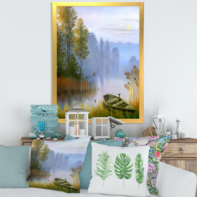 " The Boat On The Bank Of The Lake " Painting Print