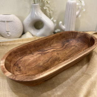LuxeDesigns Handcrafted Acacia Wooden Dough Bowl - Decorative Centerpiece for Home Decor