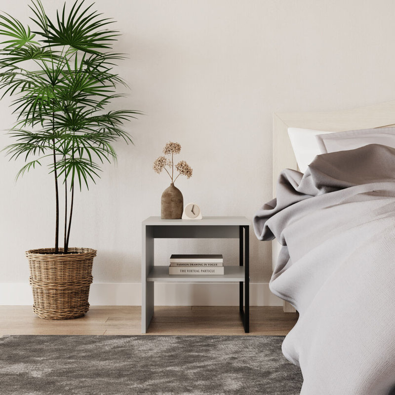Rahki 40cm W Steel Bedside Table, Grey, Set of 2