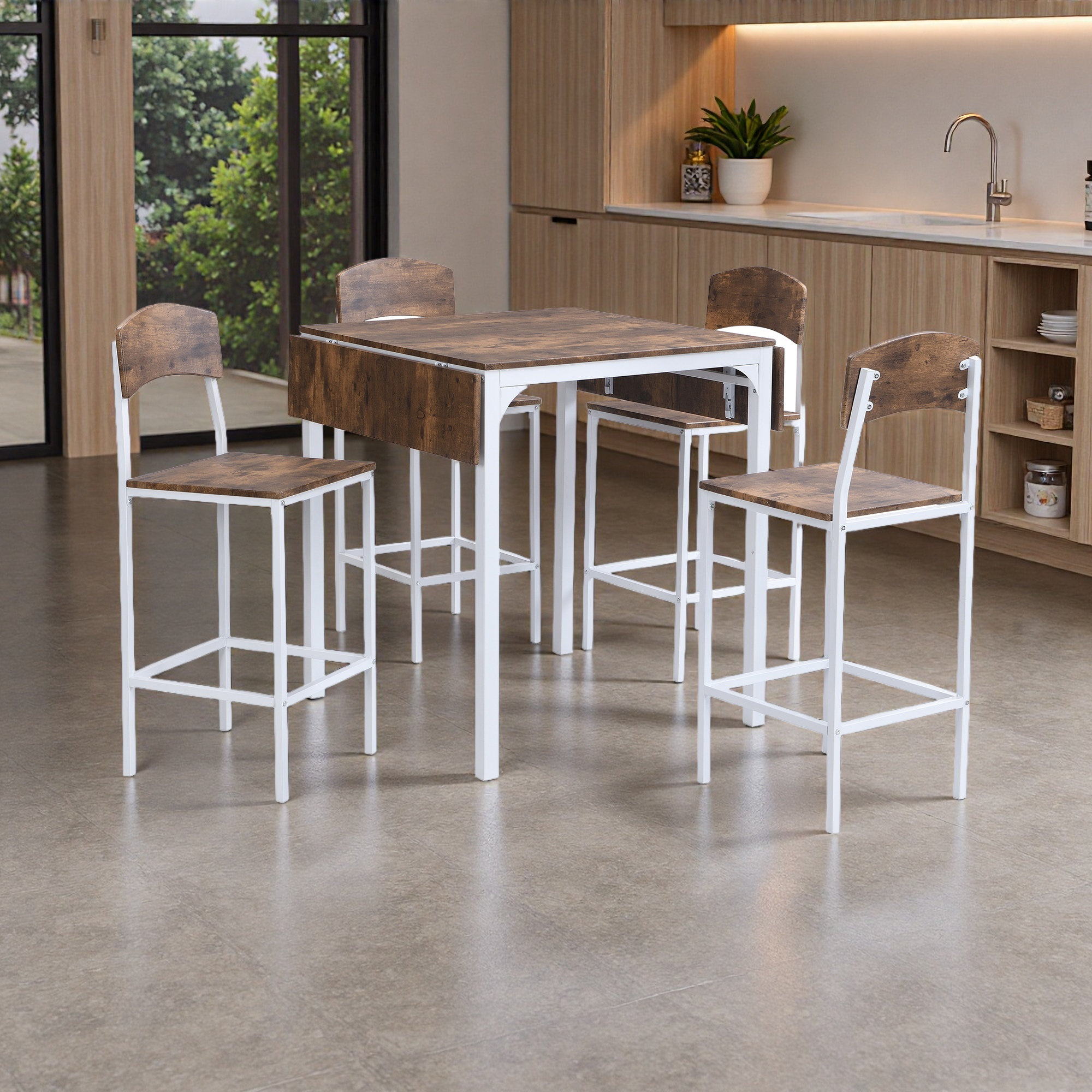 17 Stories Farmhouse 5-Piece Counter Height Drop Leaf Dining Table Set ...
