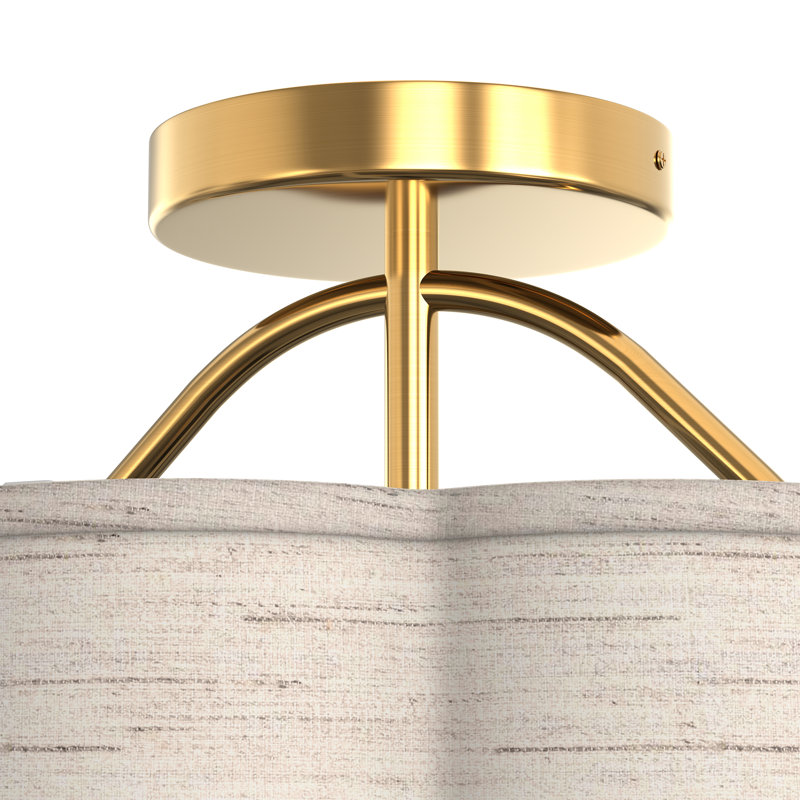 Plafonnier semi-encastré 3 lumières en bronze avec abat-jour en lin, Beige