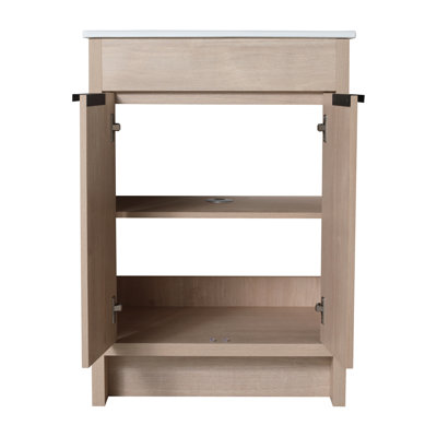 Meuble-lavabo autoportant de 24 po, 2 portes à fermeture en douceur, chêne, contreplaqué, tablettes réglables pour un rangement charmant et distinctif