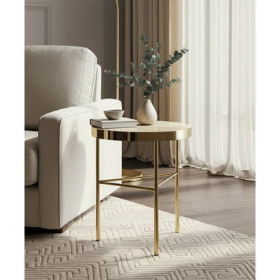 Chic Travertine Top Accent End Table With Slim Frame - Stylish Side Table And Narrow End Table For Home And Work Office - Living Room End Tables For Everyday Durability And Function - 22", White/Gold