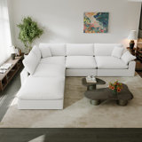 Upholstered Cloud Sofa, 5 Seater Cloud Couch Modular Sectional Sofa with Ottoman and Removable Cover Deep Seat Couch for Living Room Bedroom