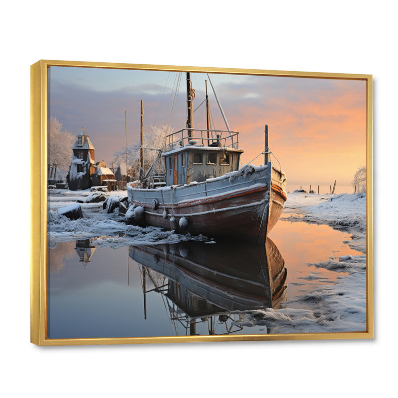 Winter Icy Harbor II - Imprimé, H 34 po x l 44 po x P 1,5 po, Cadre flottant doré