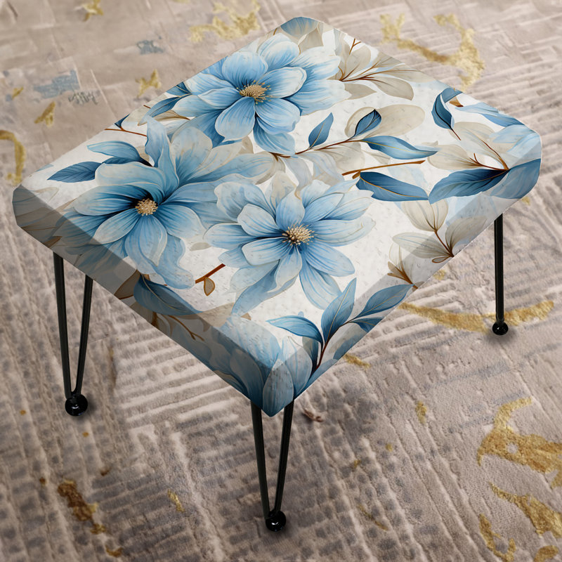Blue Coastal Harmony Floral Pattern VI - Floral Rectangle Ottoman