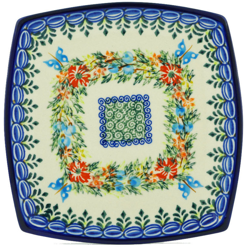 Assiette décorative carrée en céramique polonaise lernig