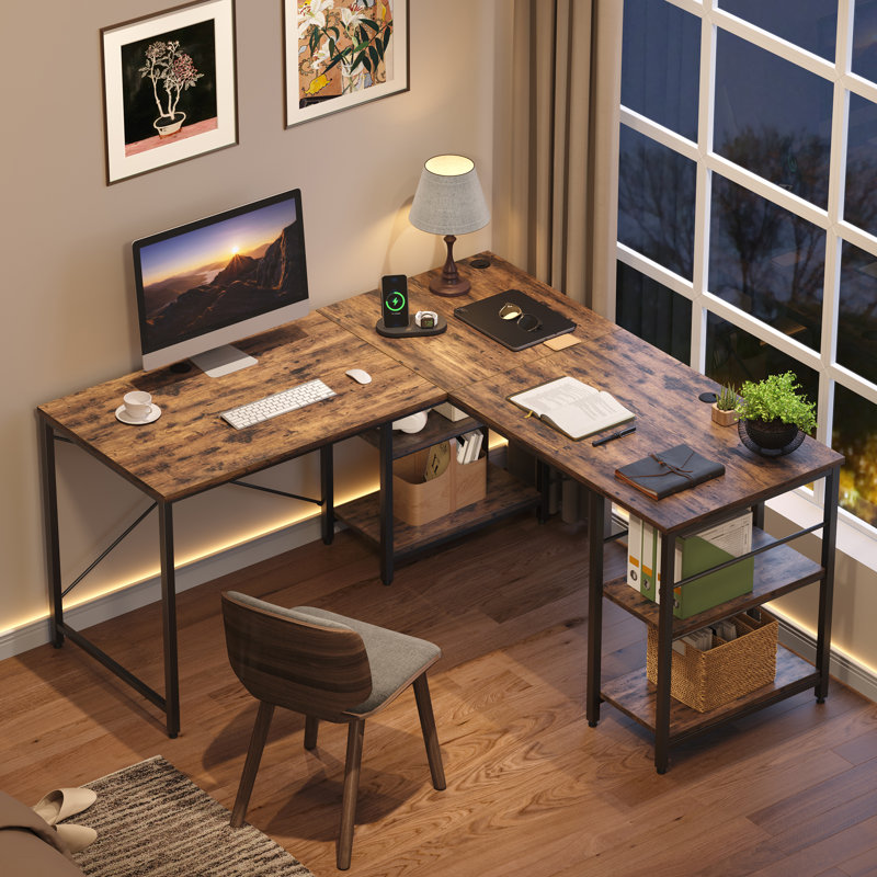 Fortson L-Shape Computer Desk, Rustic Brown