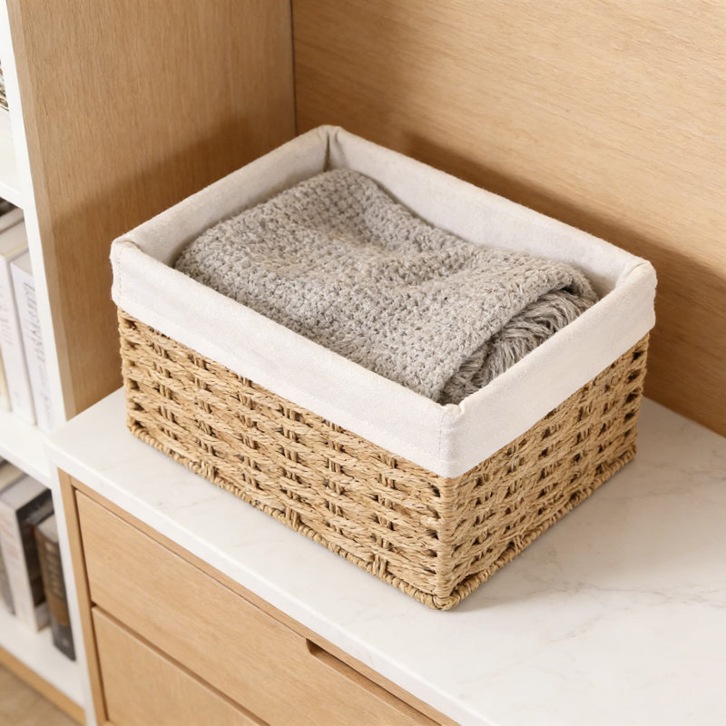 Hand-Woven Wicker Storage Baskets Set Of 3 With Handles, Decorative And Stackable Organizing Bins For Bathroom, Shelves, Closet, And Home Decor