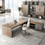 Bureau de direction moderne à blocs de couleur brun et gris avec tiroirs de rangement modernes-129597175