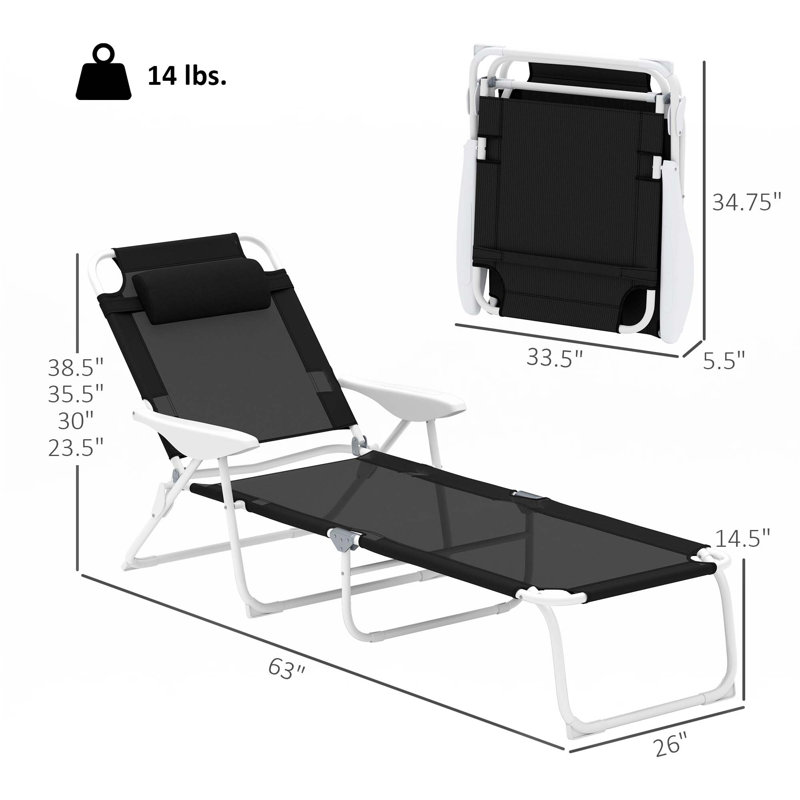 Chaise de bronzage d'extérieur, chaise longue pliante, Noir