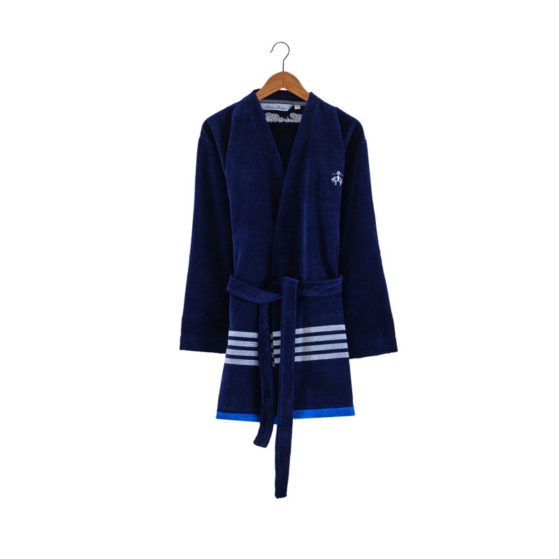 Peignoir 100% coton cheville, Bleu marine