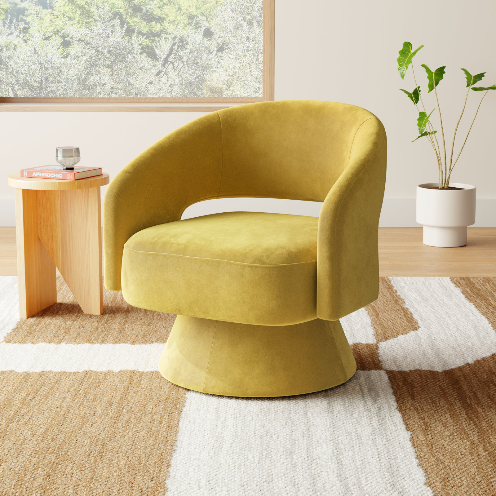 Bhupendra Swivel Barrel Chair, Mustard Velvet