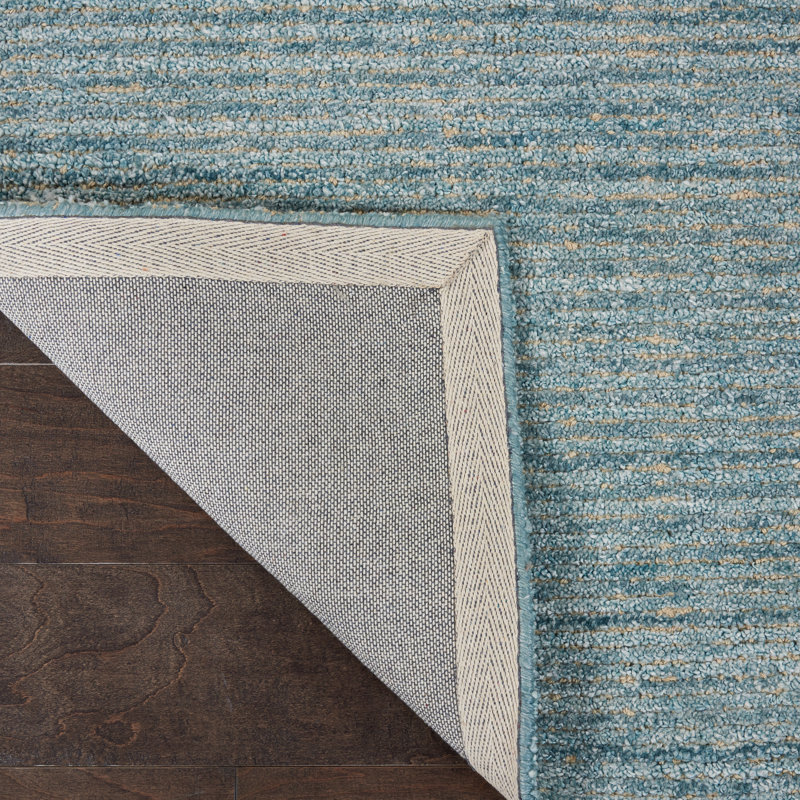 Tapis rayé touffeté à la main en jute / sisal bleu, Rectangle 5 pi 3 po x 7 pi 5 po