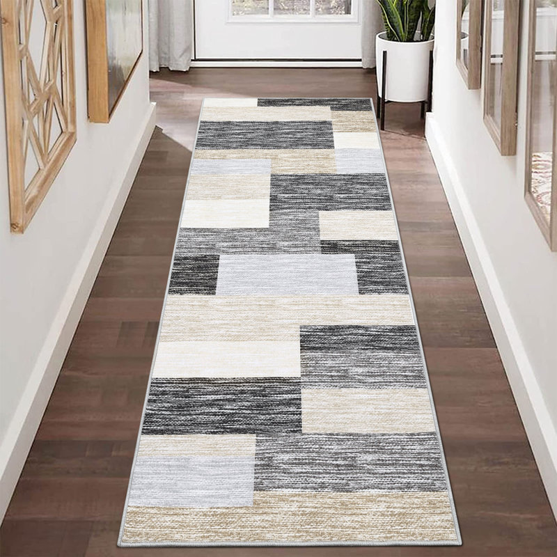 Geometric Machine Washable Area Rug with Rubber Backing for Living Room Plaid Non-Slip Rug Modern Indoor Carpet Non-Shedding Rug for Bedroom Dining Room Hallway Kitchen Office Playroom Nursery