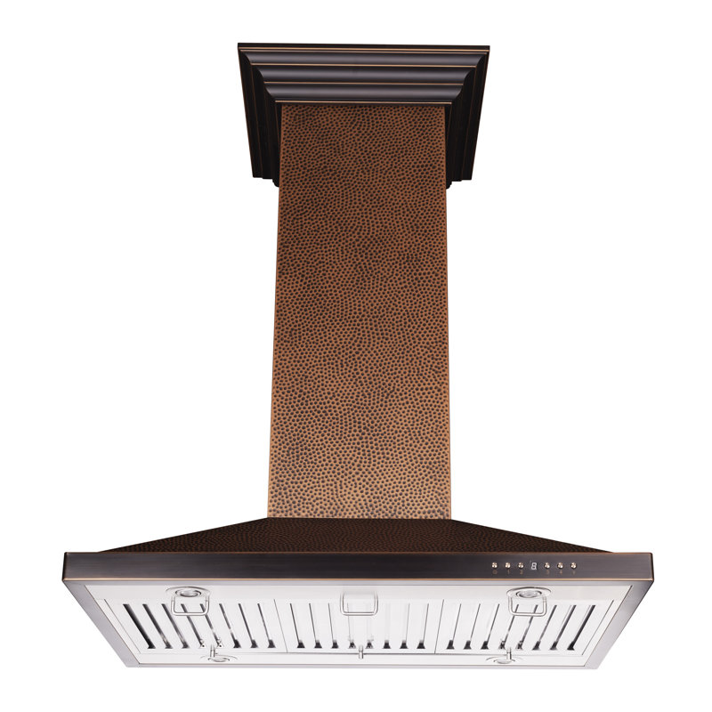 30" 400 CFM Ducted Island Range Hood, Hand-Hammered Copper, 36"
