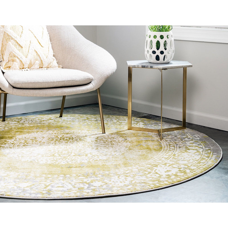 Malynn Oriental Area Rug, Round 6', Light Green