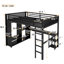 Structure de lit mezzanine avec garde-robe intégrée, lit mezzanine en métal avec bureau et tablettes de rangement, noir-1429188981