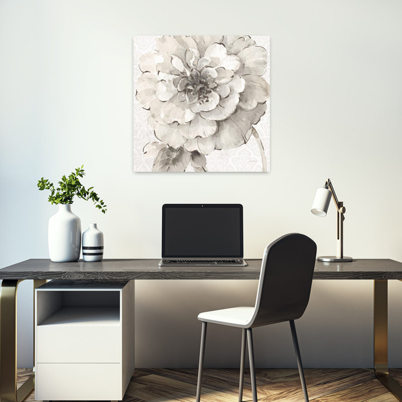 Art contemporain gris Indigold Vii avec fleurs, H 18 po x l 18 po