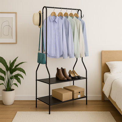 Aravind Clothes Rack Steel Clothing Rail With Two Shelves Hanging Hooks 5ft Height