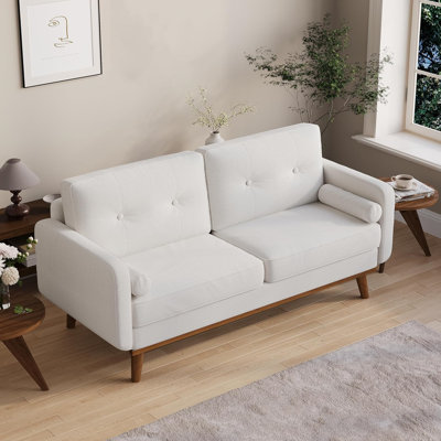 64" Loveseat Sofa, Mid Century Modern Couch Comfy Love Seat Couches For Living Room, 2 Seater Deep Seat Couch Linen Upholstered Couch