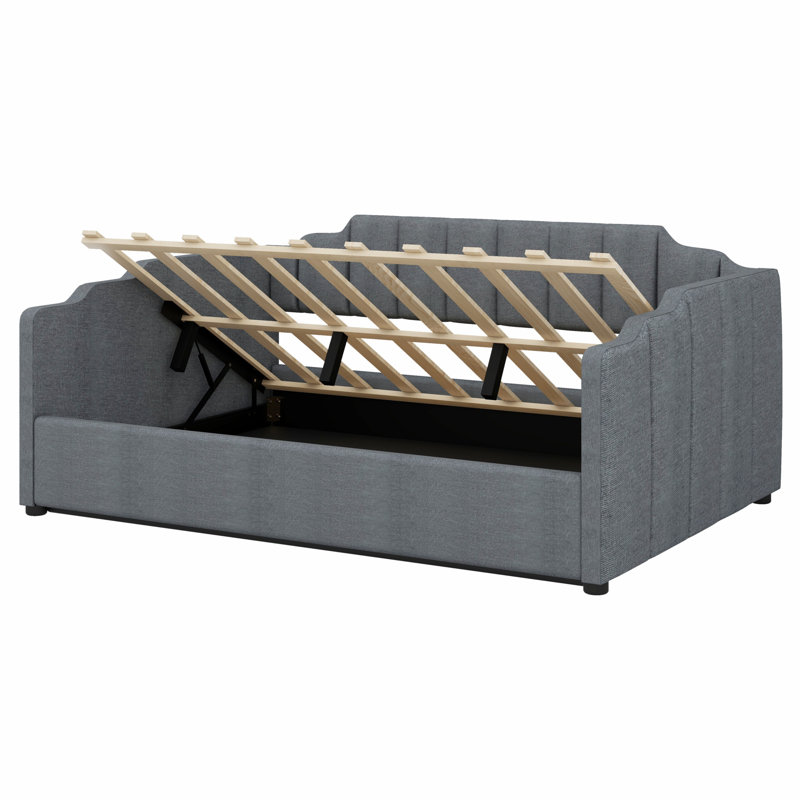 Lit de jour rembourré avec rangement inférieur, Gris