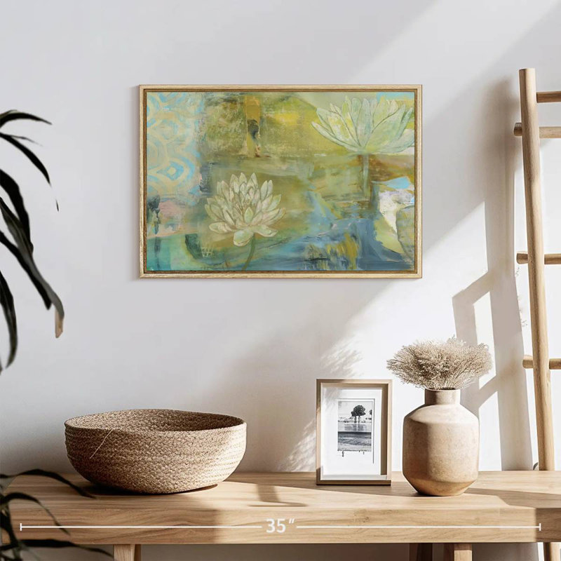 Lotus Dream, 19 po x 13 po, Cadre flottant en bois naturel