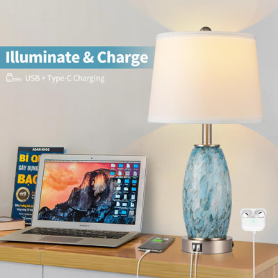 Modern Table Lamp With 3-Way Lighting Modes & Usb C/A Charging Ports - Bedside Nightstand Lamp For Bedroom Living Room Office Decoration
