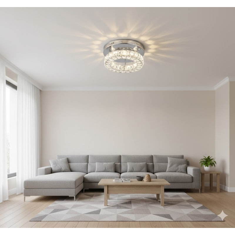 1-Light Chrome Stainless Steel LED Flush Mount With Clear Crystals