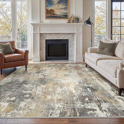 Pavelina Abstract Morden Machine Washable Non-Slip Grey / Beige Indoor Area Rug 