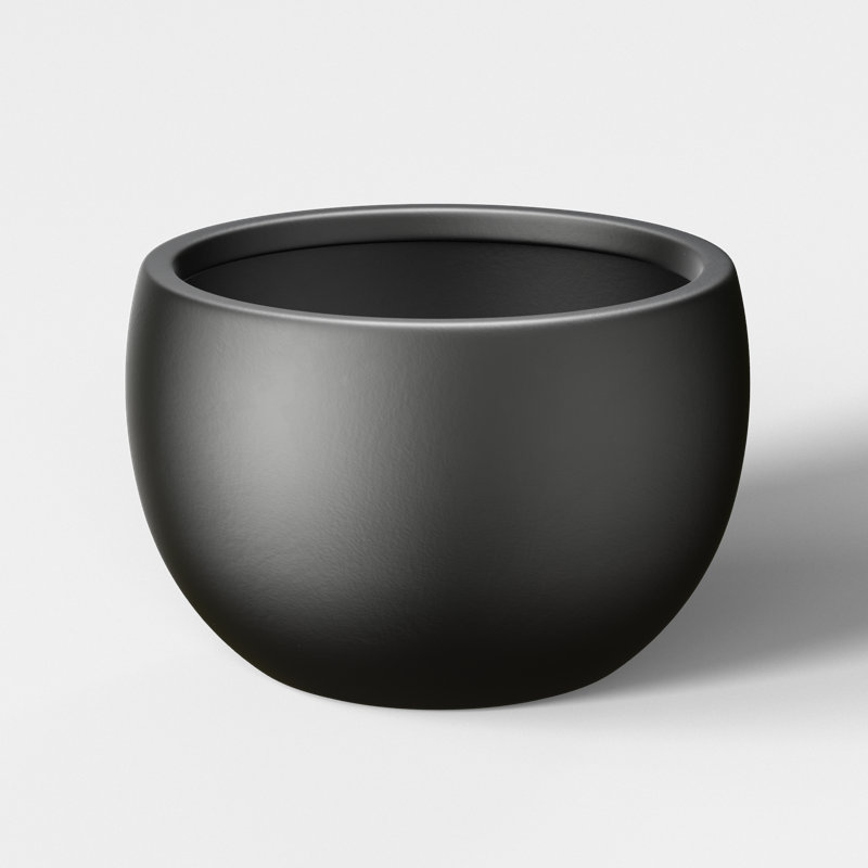Concrete Round Planter / Pot With Drainage Holes, 16.34" H x 22.83" W x 22.83" D, Charcoal Black(Enhanced Interior)