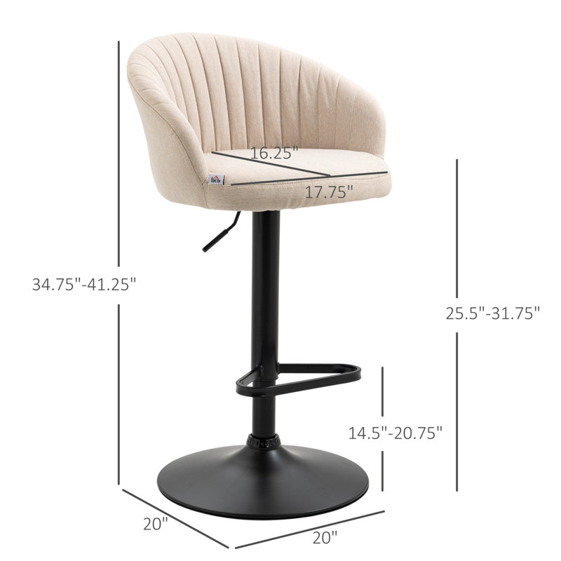 Adjustable Swivel Bar Stools Set of 2, Counter to Bar Stools with 360° Rotation and Linen Fabric
