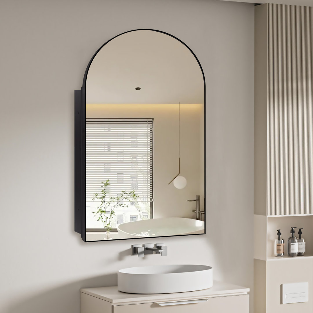 Mikira Arched Medicine Cabinet with Mirror,Surface or Recess Mounted Farmhouse Bathroom cabinets with 20 ×30 inch Bathroom Vanity Mirror Ebern Designs