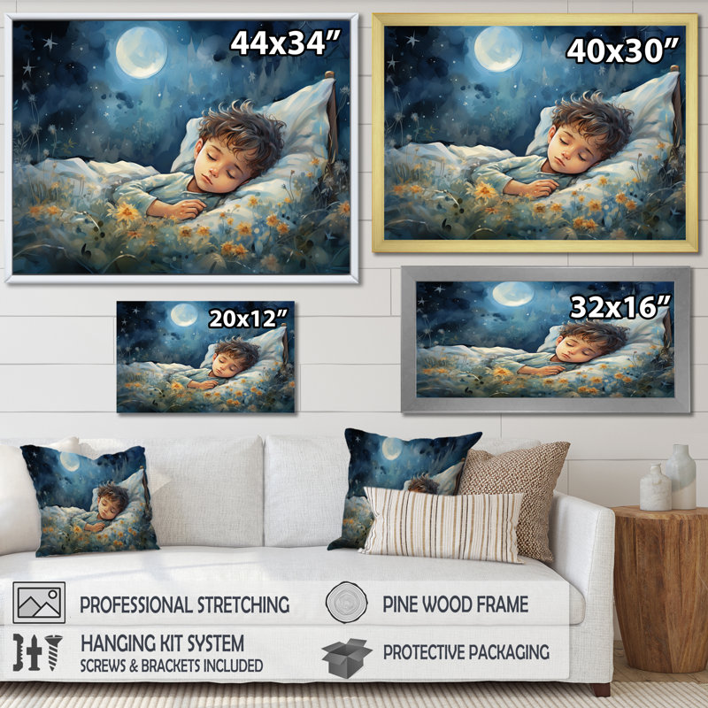 Blue Childity Haven Nursery I - Art mural pour chambre de bébé, H 12 po x l 20 po x P 1 po, Toile tendue