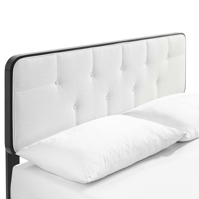 Lit plateforme en bois Bridgette avec pieds évasés, Noir / Blanc, Grand