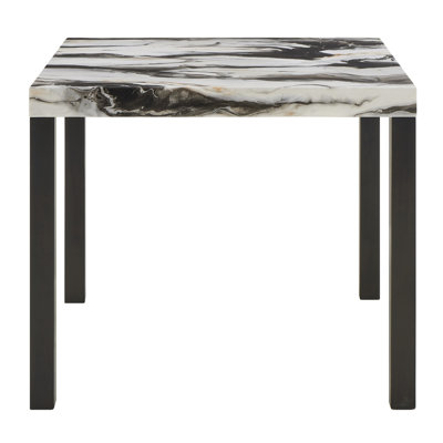 Contemporary Square Counter Height Faux Marble Dining Table With Black Legs, White Or Brown, For Modern Black Room
