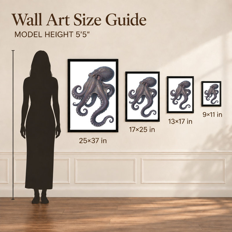 «Octopus Is Shown in This Dessin», art mural sur toile encadré noir, H 37 po x l 25 po
