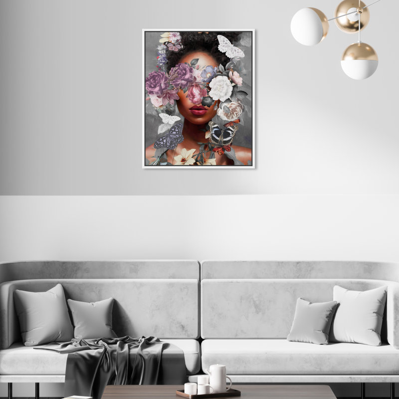 «Butterfly Explosion», impression sur toile, Toile avec cadre flottant, H 21 po x l 17 po, Blanc