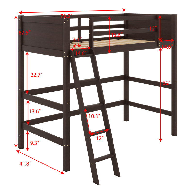 Lit mezzanine en bois massif avec échelle, Espresso
