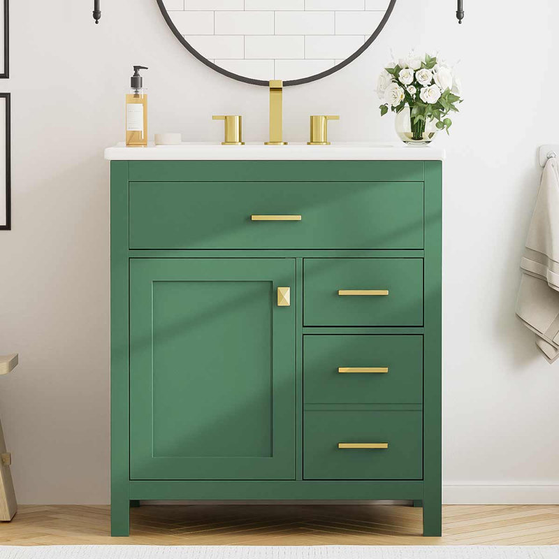 Meuble-lavabo de 30 pouces avec lavabo en céramique et beaucoup de rangement, Vert