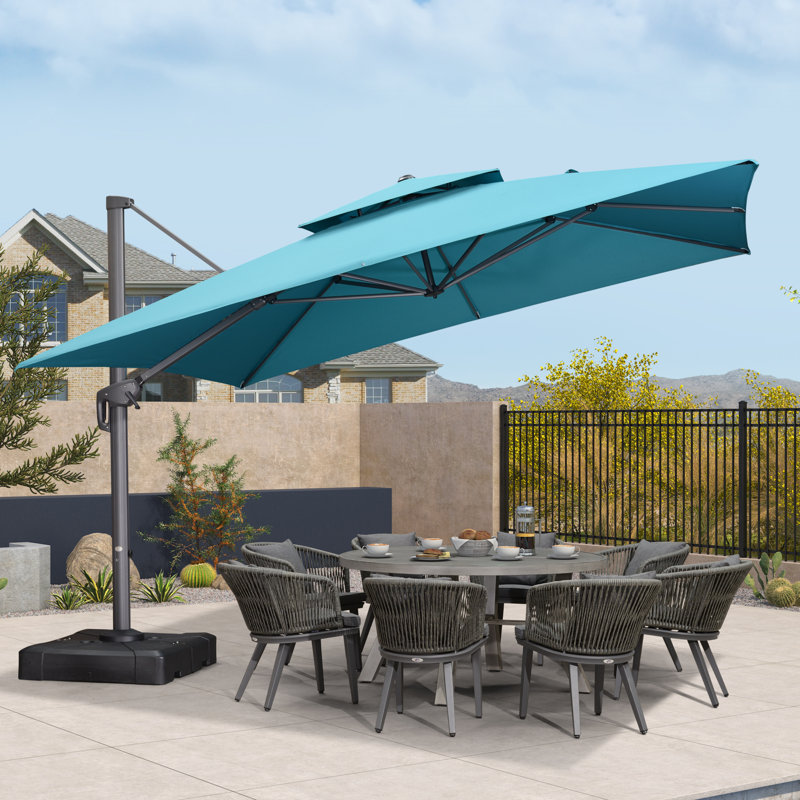 Hanselka 3.7m Square Cantilever Parasol With Base, Turquoise Blue