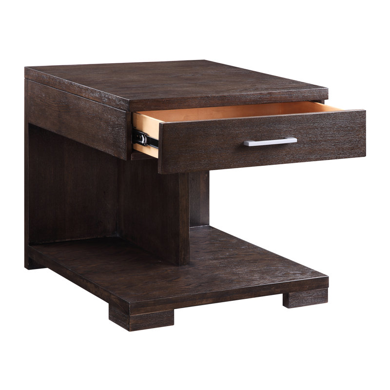 Rectangular Walnut Table With Functional Drawer And Storage Space Sleek Walnut End Base