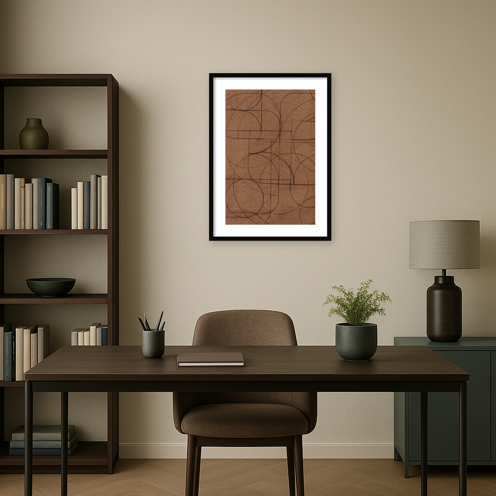 Curved 1 Print by Dan Hobday, 33" H x 24" W, Svelte Noir Black Framed Print with Mat