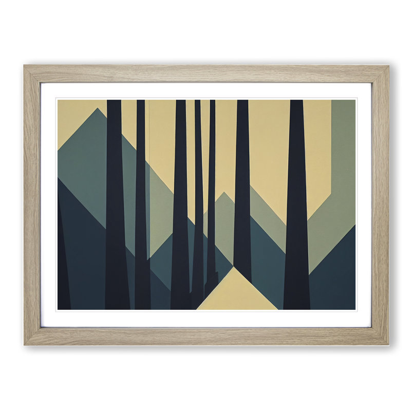 Bold Abstract Pine Tree Forest Vol.3 - Framed Print, 25cm H x 34cm W x 2cm D, Oak Framed
