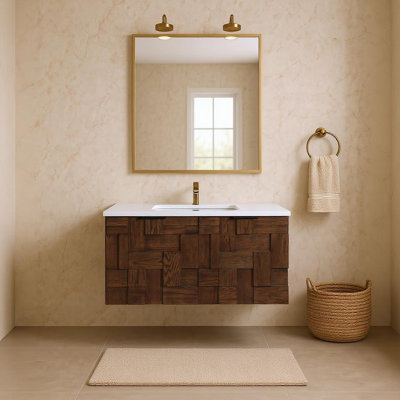 Leonardo Engineered Stone and Solid Wood Wall Mounted Bathroom Vanity