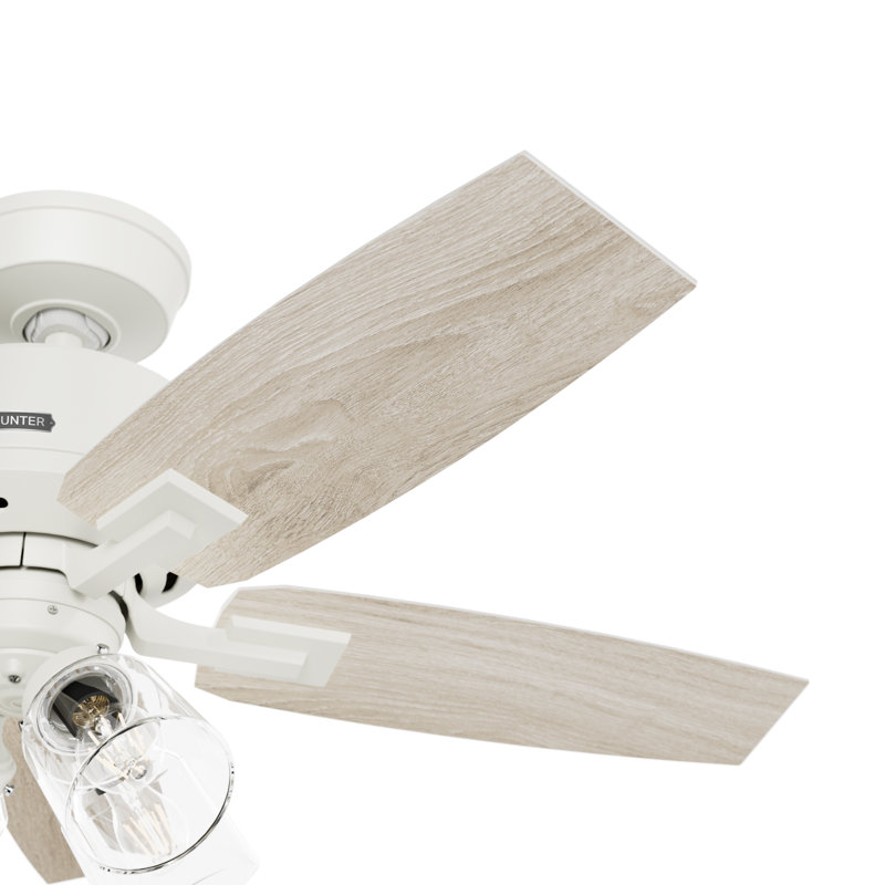 Matte White 44" Ceiling Fan with Light Oak Blades and Remote